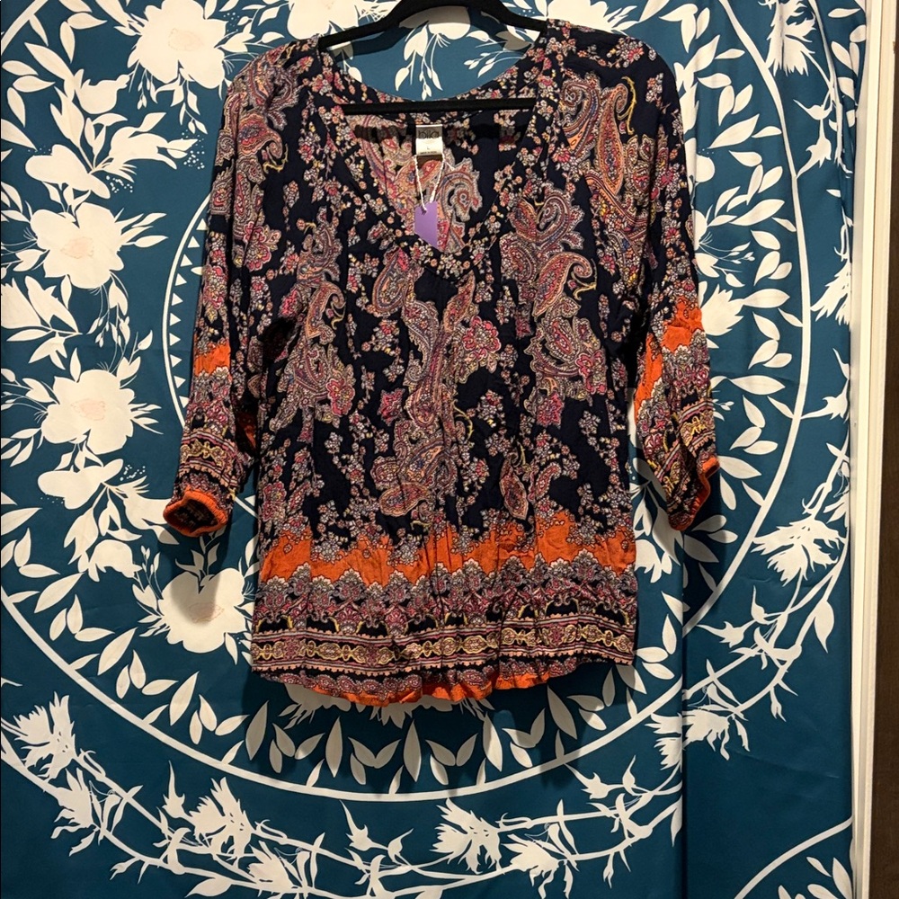 Bila Boho Paisley Blouse in Black and Orange